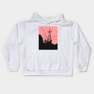 Landscape outside in the small city as a silhouette Kids Hoodie